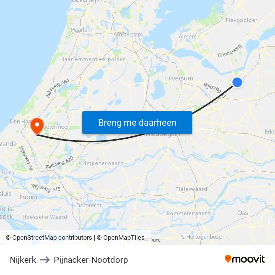 Nijkerk to Pijnacker-Nootdorp map