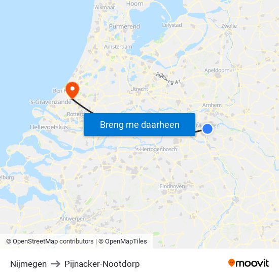 Nijmegen to Pijnacker-Nootdorp map