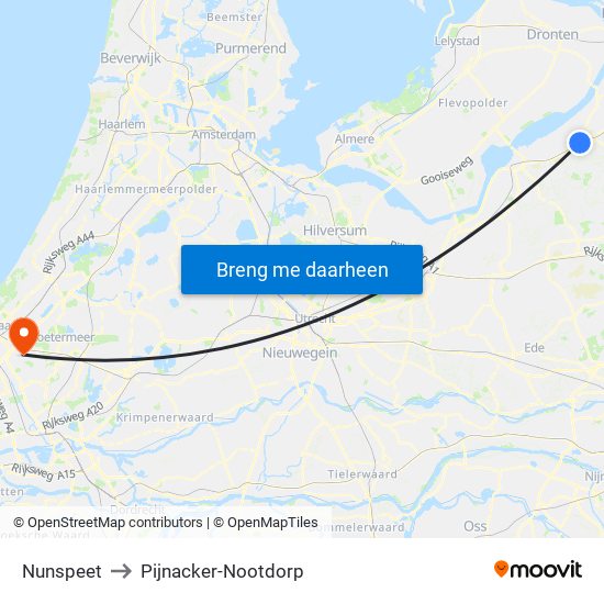 Nunspeet to Pijnacker-Nootdorp map