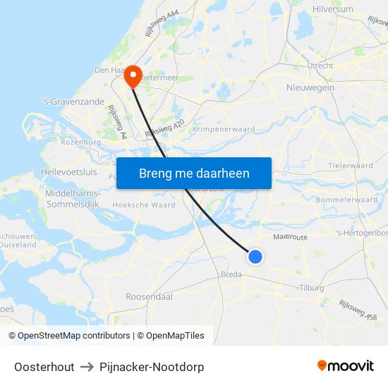 Oosterhout to Pijnacker-Nootdorp map