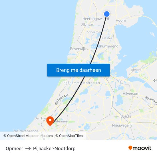 Opmeer to Pijnacker-Nootdorp map