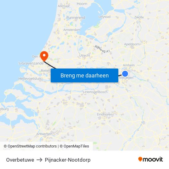 Overbetuwe to Pijnacker-Nootdorp map