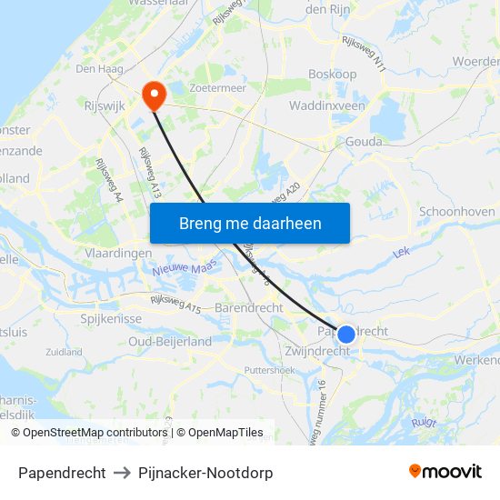 Papendrecht to Pijnacker-Nootdorp map