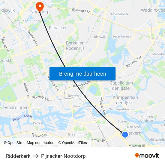 Ridderkerk to Pijnacker-Nootdorp map