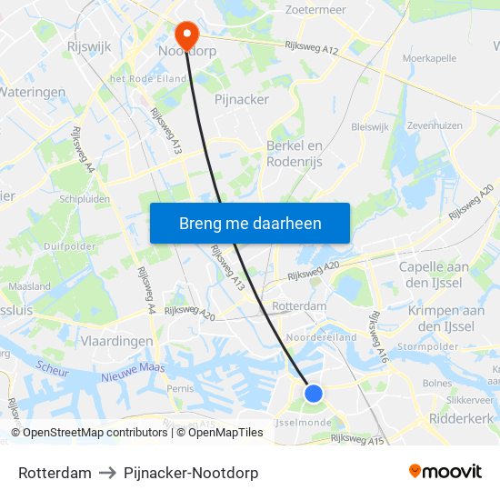 Rotterdam to Pijnacker-Nootdorp map