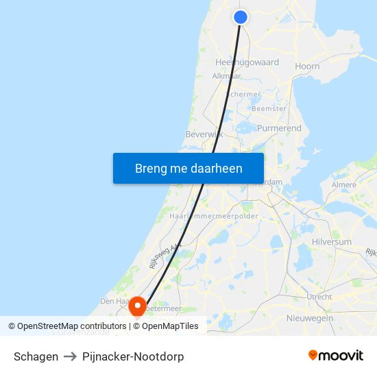 Schagen to Pijnacker-Nootdorp map