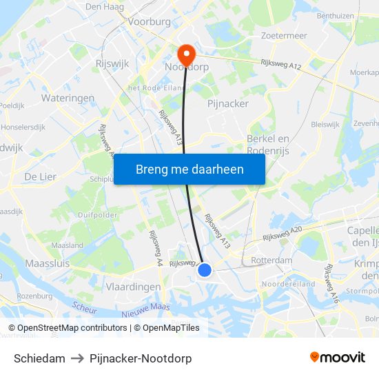 Schiedam to Pijnacker-Nootdorp map