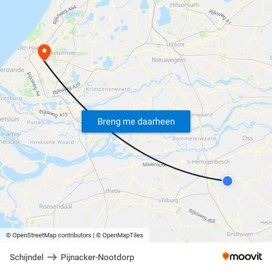Schijndel to Pijnacker-Nootdorp map