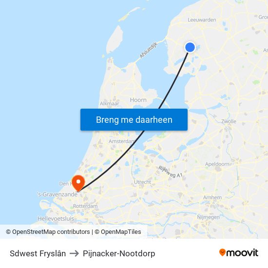 Sdwest Fryslân to Pijnacker-Nootdorp map