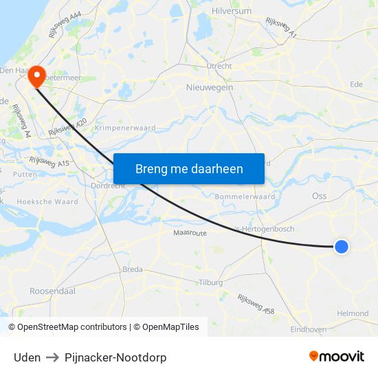 Uden to Pijnacker-Nootdorp map