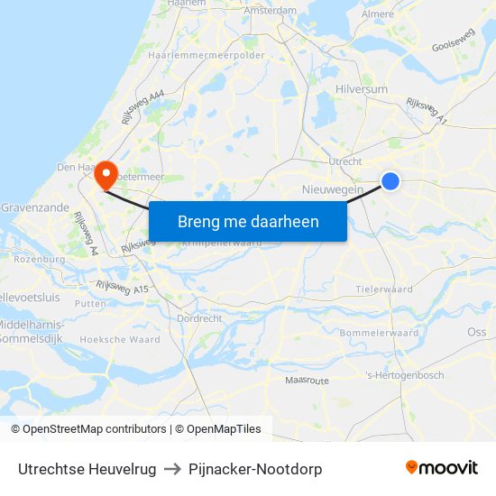 Utrechtse Heuvelrug to Pijnacker-Nootdorp map