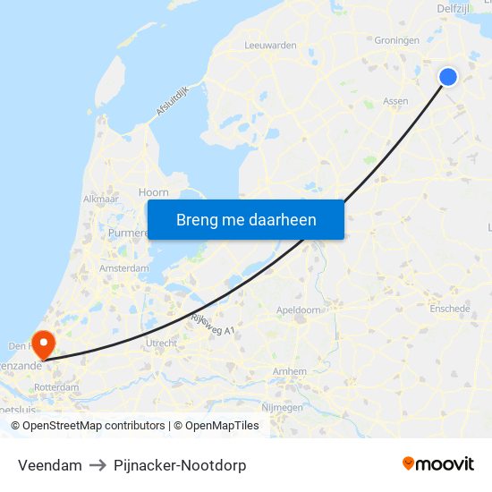 Veendam to Pijnacker-Nootdorp map