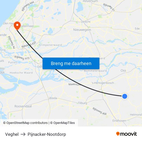 Veghel to Pijnacker-Nootdorp map