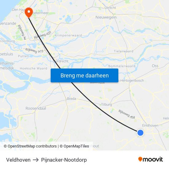 Veldhoven to Pijnacker-Nootdorp map