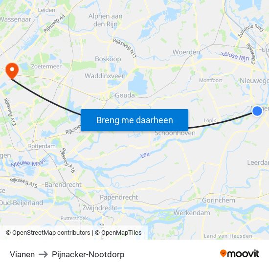 Vianen to Pijnacker-Nootdorp map