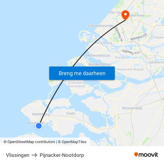 Vlissingen to Pijnacker-Nootdorp map