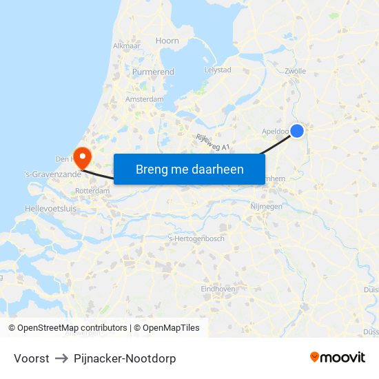 Voorst to Pijnacker-Nootdorp map