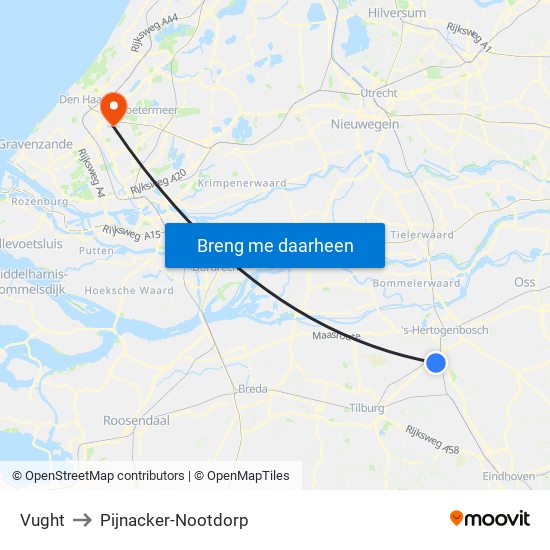 Vught to Pijnacker-Nootdorp map