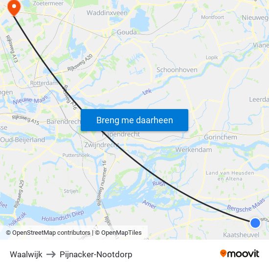 Waalwijk to Pijnacker-Nootdorp map