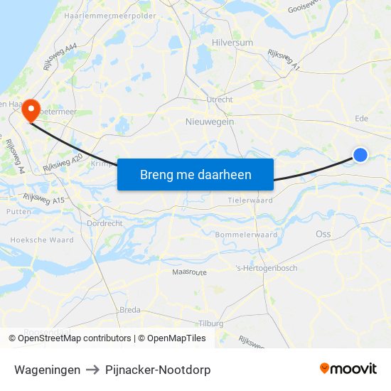 Wageningen to Pijnacker-Nootdorp map