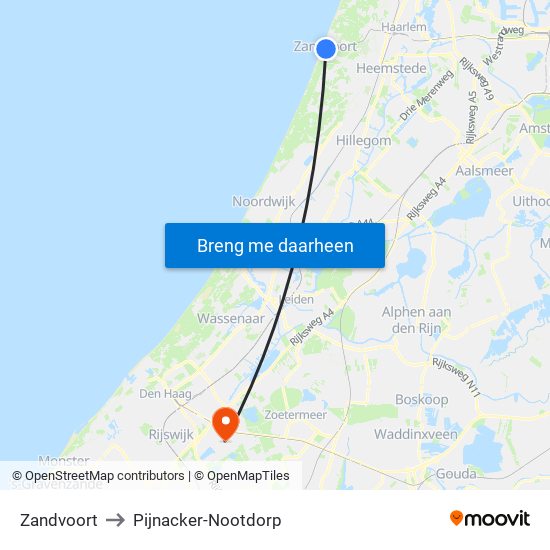 Zandvoort to Pijnacker-Nootdorp map