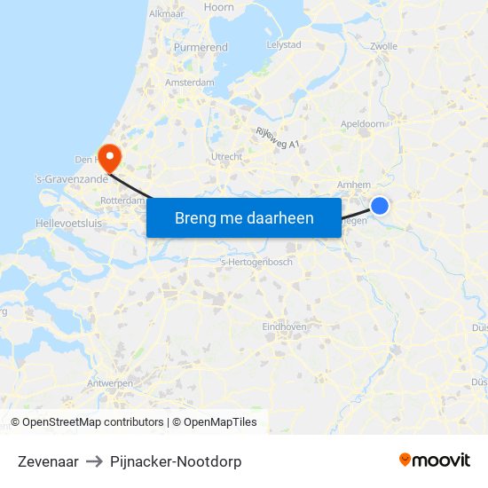 Zevenaar to Pijnacker-Nootdorp map