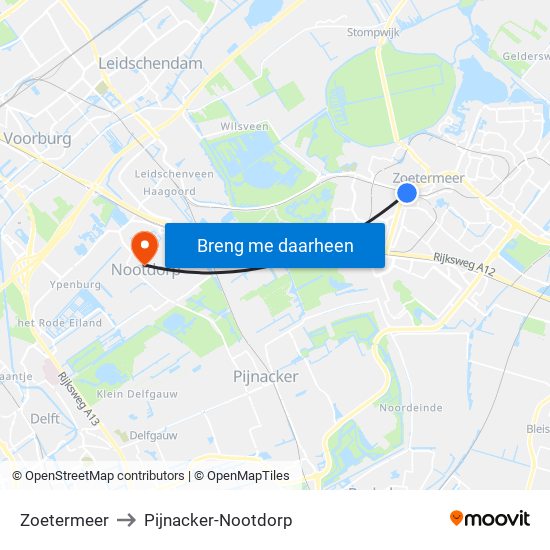 Zoetermeer to Pijnacker-Nootdorp map