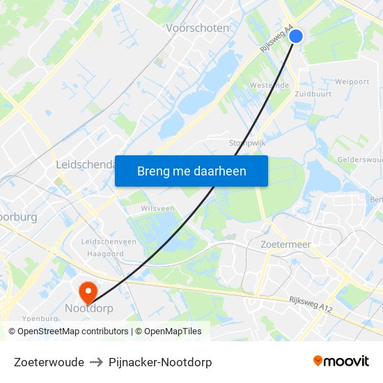 Zoeterwoude to Pijnacker-Nootdorp map