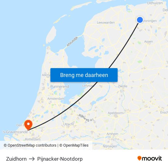 Zuidhorn to Pijnacker-Nootdorp map
