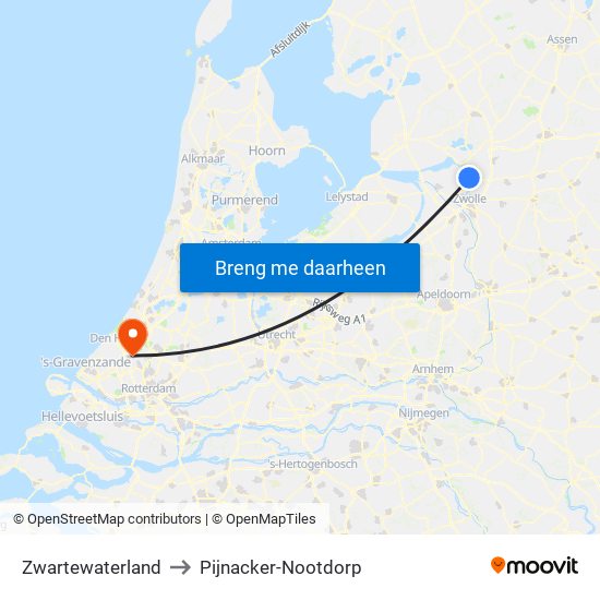 Zwartewaterland to Pijnacker-Nootdorp map