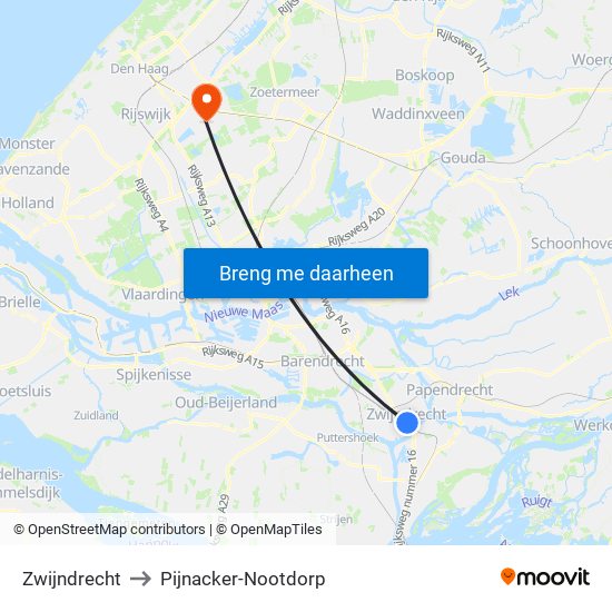 Zwijndrecht to Pijnacker-Nootdorp map