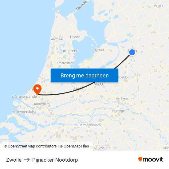 Zwolle to Pijnacker-Nootdorp map