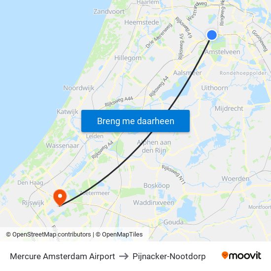 Mercure Amsterdam Airport to Pijnacker-Nootdorp map