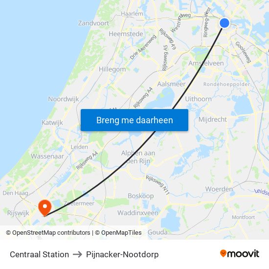 Centraal Station to Pijnacker-Nootdorp map