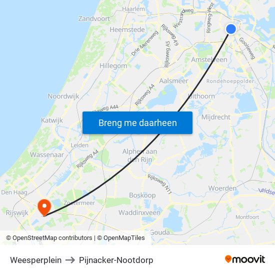 Weesperplein to Pijnacker-Nootdorp map
