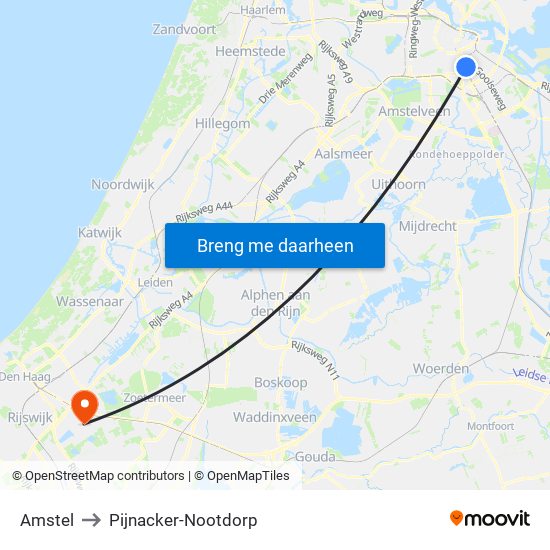 Amstel to Pijnacker-Nootdorp map