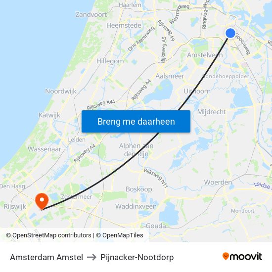 Amsterdam Amstel to Pijnacker-Nootdorp map