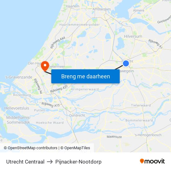 Utrecht Centraal to Pijnacker-Nootdorp map