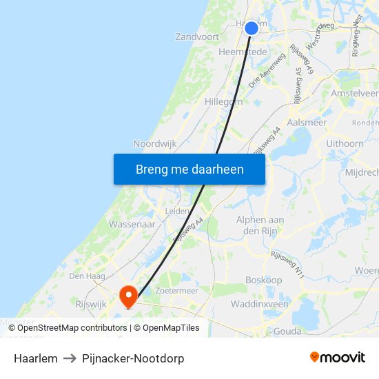 Haarlem to Pijnacker-Nootdorp map