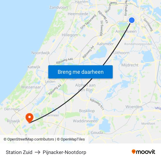 Station Zuid to Pijnacker-Nootdorp map