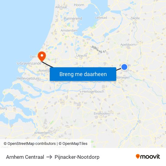 Arnhem Centraal to Pijnacker-Nootdorp map