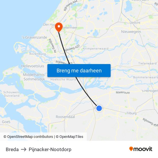 Breda to Pijnacker-Nootdorp map