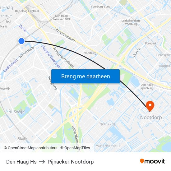 Den Haag Hs to Pijnacker-Nootdorp map