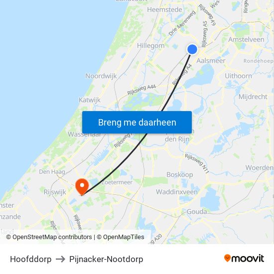 Hoofddorp to Pijnacker-Nootdorp map