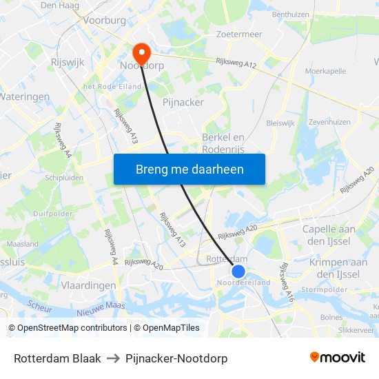 Rotterdam Blaak to Pijnacker-Nootdorp map