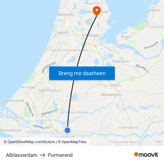 Alblasserdam to Purmerend map