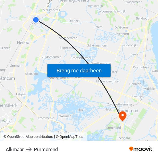 Alkmaar to Purmerend map