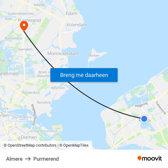 Almere to Purmerend map