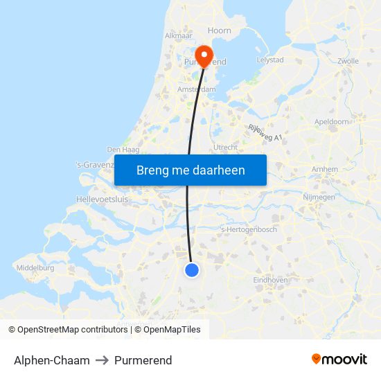 Alphen-Chaam to Purmerend map