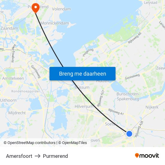 Amersfoort to Purmerend map